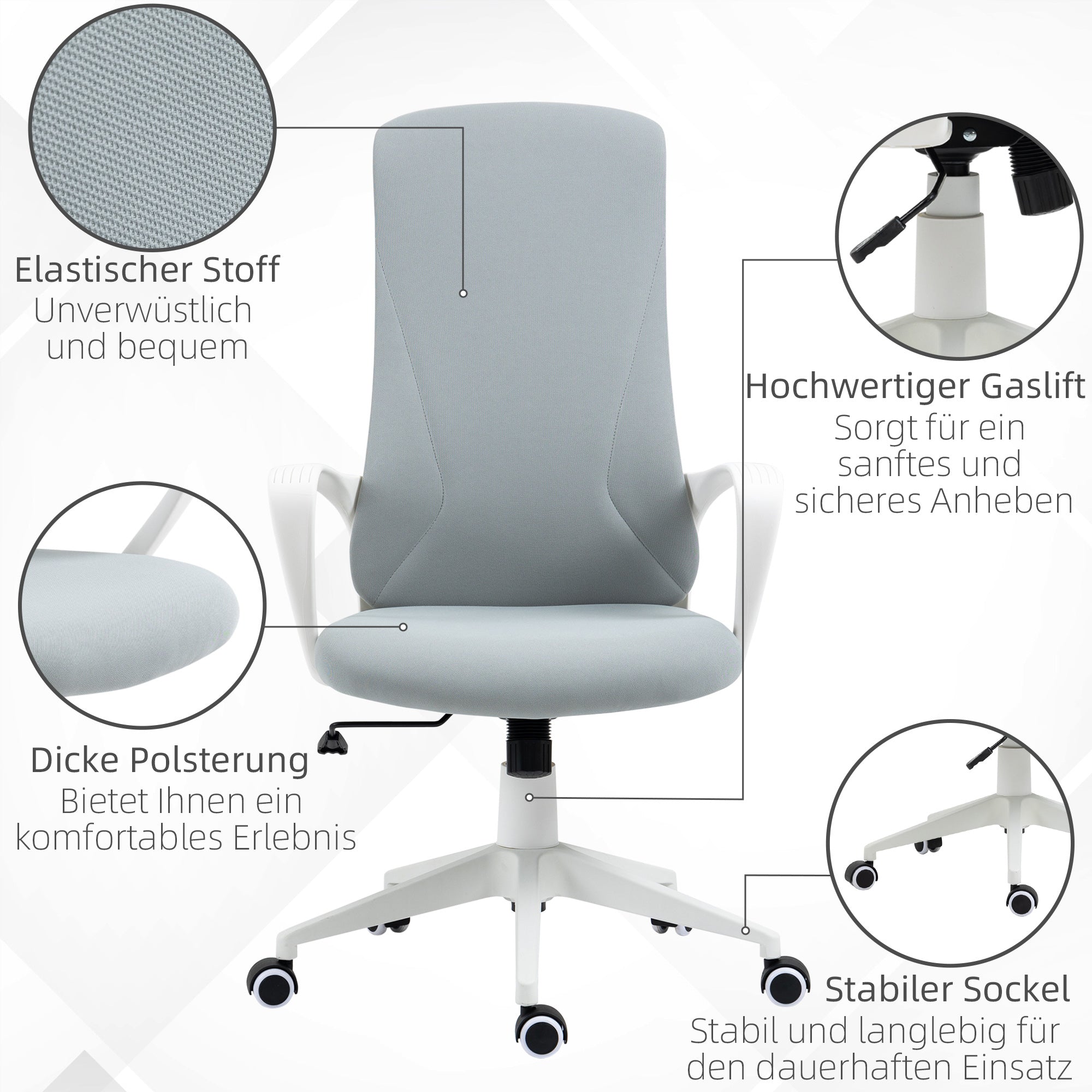 Office Chair with Tilt Function, Height Adjustable Desk Chair, Ergonomic Computer Chair, Rotating PC Chair for Home Office, Stretch Fabric, Light Gray