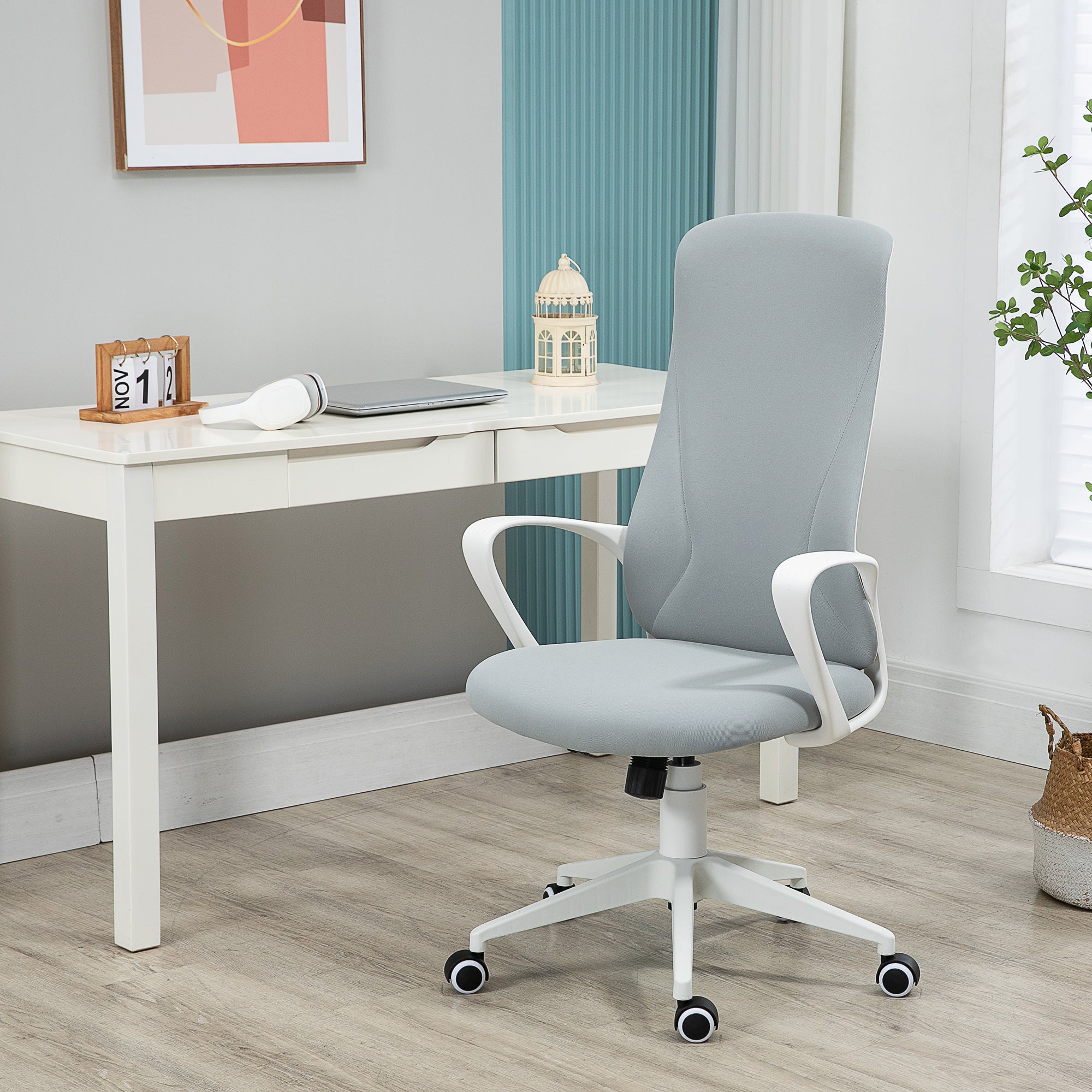 Office Chair with Tilt Function, Height Adjustable Desk Chair, Ergonomic Computer Chair, Rotating PC Chair for Home Office, Stretch Fabric, Light Gray