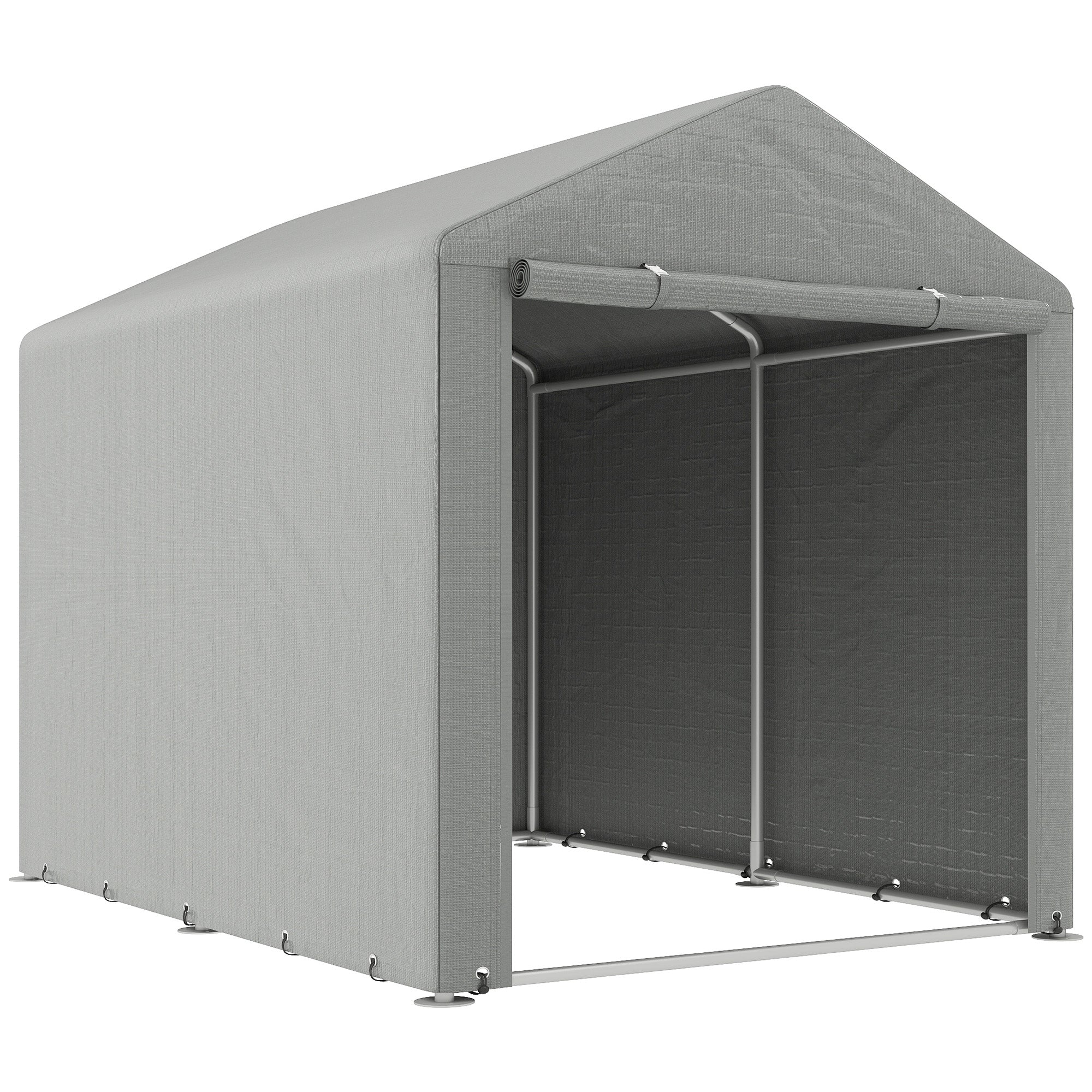 Outdoor Motorcycle Garage Storage Shed with UV Protection and Zippered Entrance, Garage Tent for Bicycles and Tools in Galvanized Metal and PE Fabric, 160x218x172 cm, Light Gray
