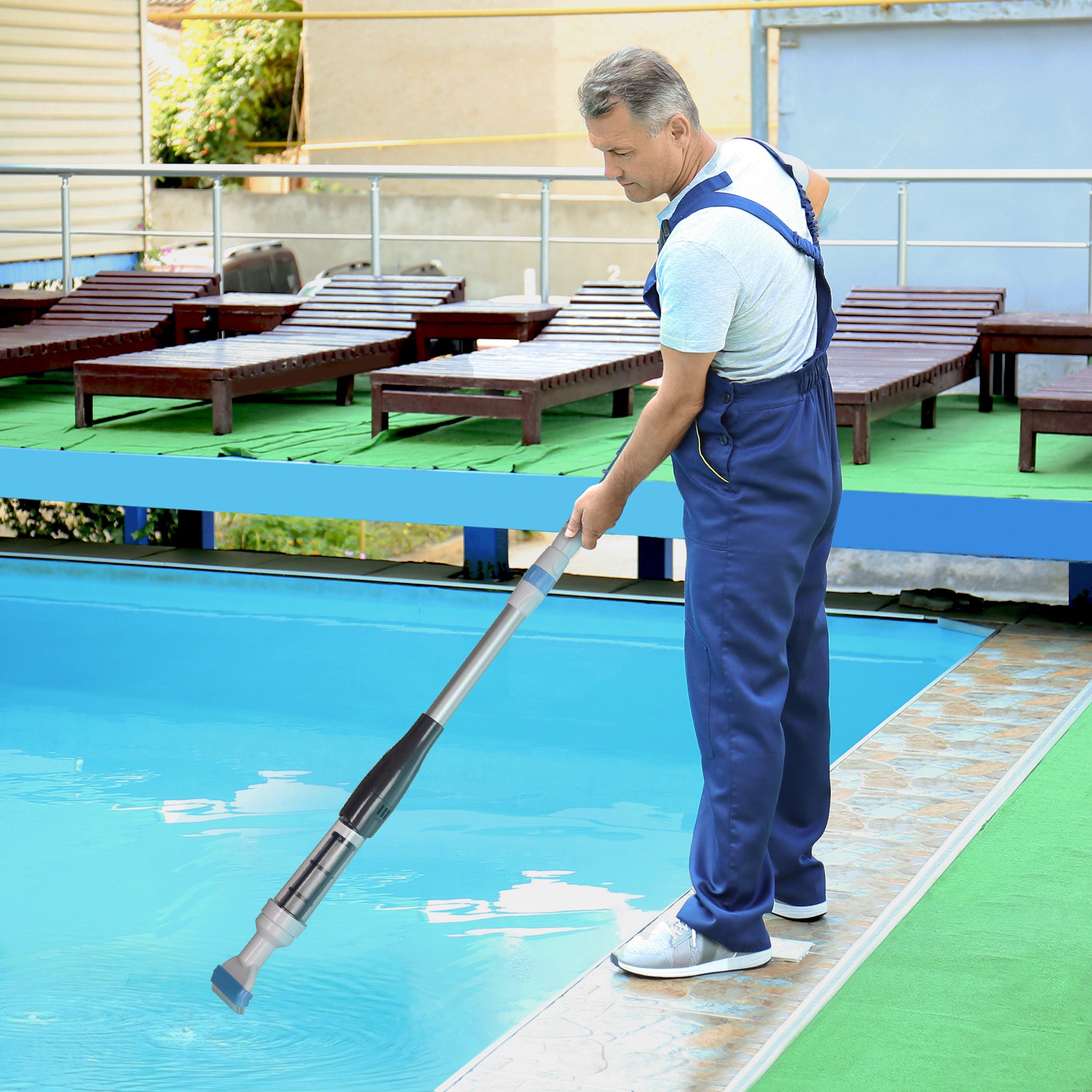 Cordless Pool Vacuum with Brush, Lighted Pool Cleaner with Adjustable 3-Section Pole for Inground, Above Ground Pools, Hot Tubs, Aluminum