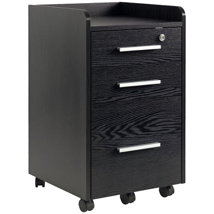 Black Wood Office Pedestal on Wheels with 3 Drawers 1 Lockable 1 File Sorter