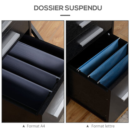 Black Wood Office Pedestal on Wheels with 3 Drawers 1 Lockable 1 File Sorter