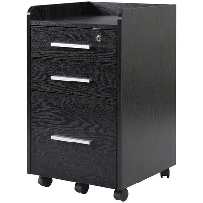 Black Wood Office Pedestal on Wheels with 3 Drawers 1 Lockable 1 File Sorter