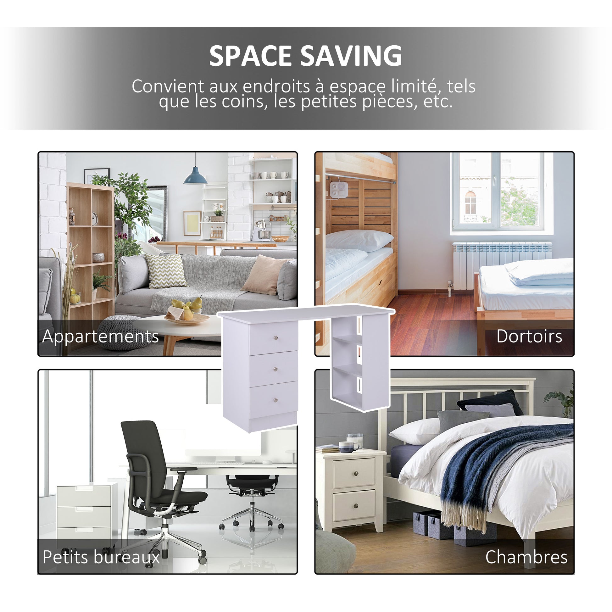 Multimedia Computer Desk with Multiple Storage Spaces 3 Drawers 2 Shelves 120L x 49W x 72H cm White