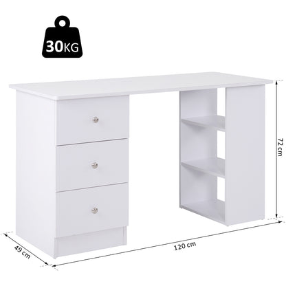 Multimedia Computer Desk with Multiple Storage Spaces 3 Drawers 2 Shelves 120L x 49W x 72H cm White