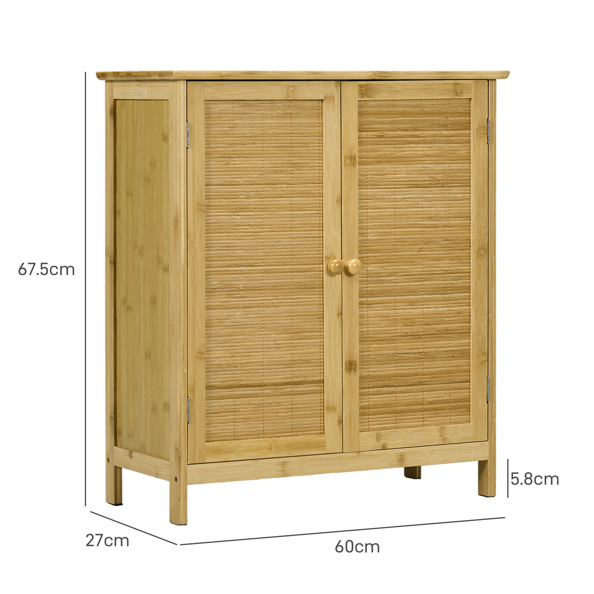 Boho Style Rattan and Bamboo Credenza, 2-Door Cabinet with Internal Shelf, 60x27x67.5cm, Natural Color
