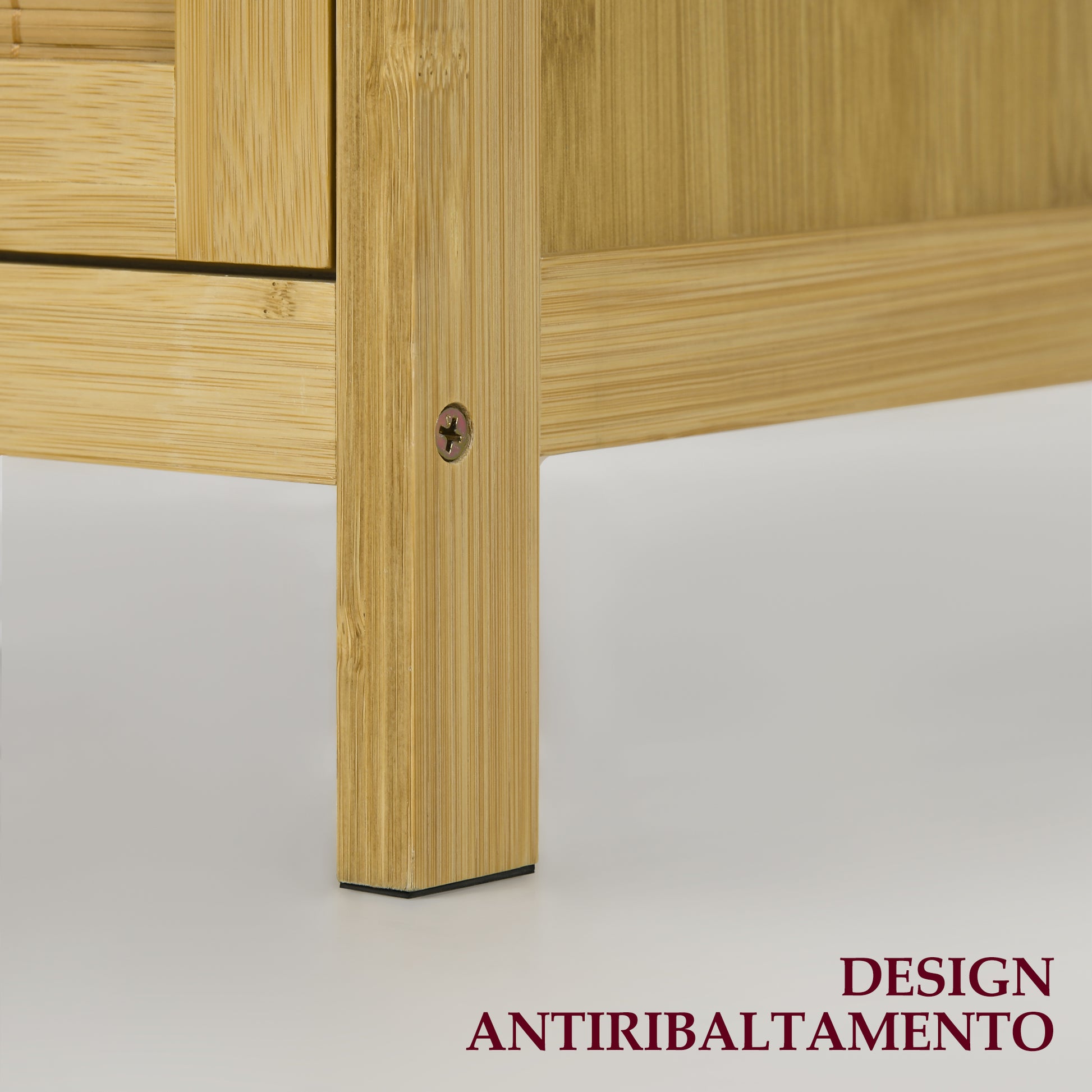 Boho Style Rattan and Bamboo Credenza, 2-Door Cabinet with Internal Shelf, 60x27x67.5cm, Natural Color