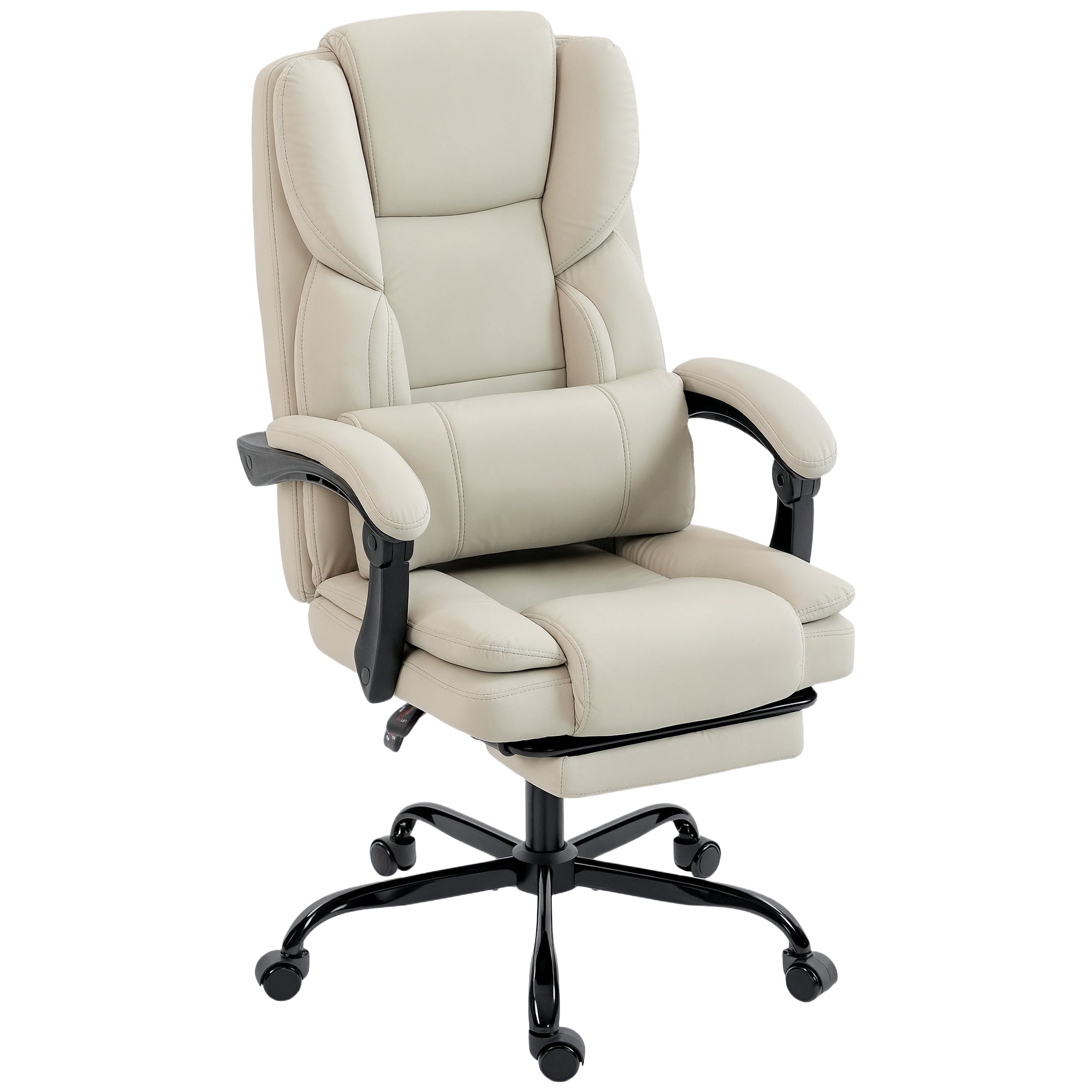 Ergonomic Office Chair with Adjustable Backrest, Retractable Footrest, Padded Faux Leather Swivel Seat, Height Adjustable — Beige