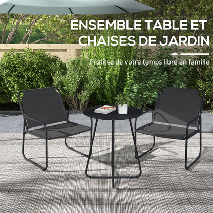 3-Piece Garden Set, Patio Furniture, 2 Chairs 1 Round Table, Steel and Breathable Fabric, Gray