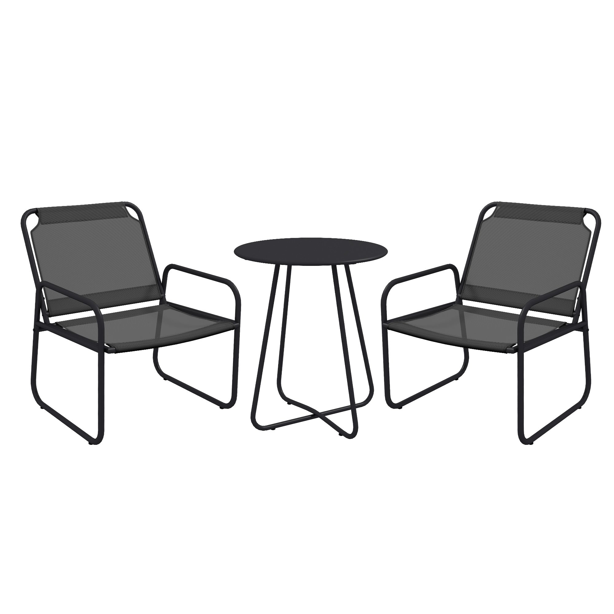 3-Piece Garden Set, Patio Furniture, 2 Chairs 1 Round Table, Steel and Breathable Fabric, Gray