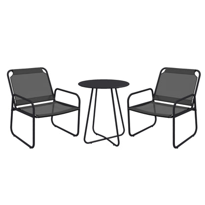 3-Piece Garden Set, Patio Furniture, 2 Chairs 1 Round Table, Steel and Breathable Fabric, Gray