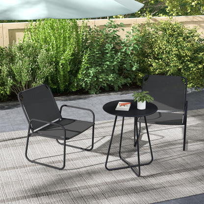 3-Piece Garden Set, Patio Furniture, 2 Chairs 1 Round Table, Steel and Breathable Fabric, Gray