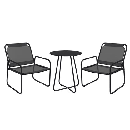 3-Piece Garden Set, Patio Furniture, 2 Chairs 1 Round Table, Steel and Breathable Fabric, Gray