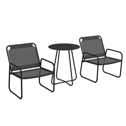 3-Piece Garden Set, Patio Furniture, 2 Chairs 1 Round Table, Steel and Breathable Fabric, Gray
