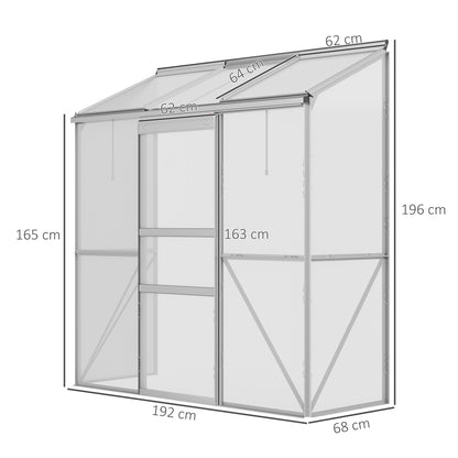 Greenhouse, Lean-To Greenhouse with Sliding Door, Folding Roof Windows, Tomato House, Plant House for Garden, made of Polycarbonate and Aluminum, Silver, 192 x 68 x 196 cm