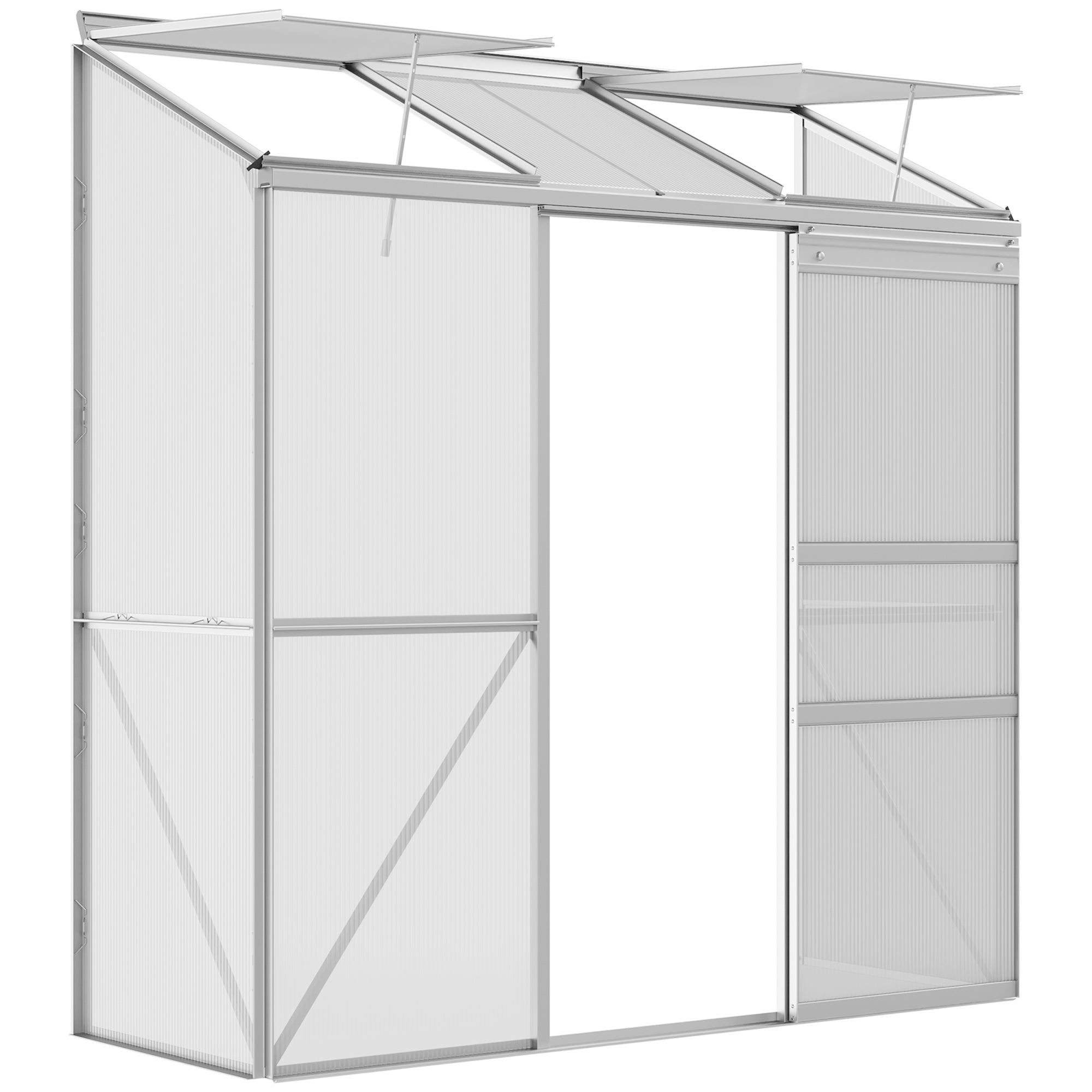 Greenhouse, Lean-To Greenhouse with Sliding Door, Folding Roof Windows, Tomato House, Plant House for Garden, made of Polycarbonate and Aluminum, Silver, 192 x 68 x 196 cm