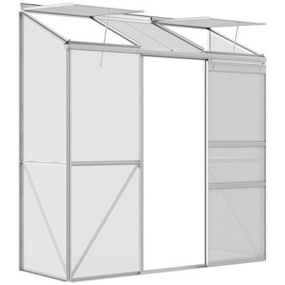 Greenhouse, Lean-To Greenhouse with Sliding Door, Folding Roof Windows, Tomato House, Plant House for Garden, made of Polycarbonate and Aluminum, Silver, 192 x 68 x 196 cm