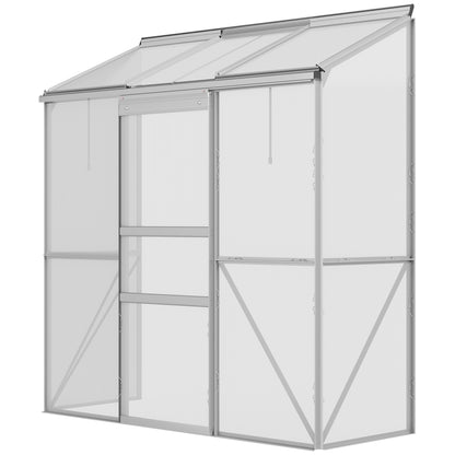 Greenhouse, Lean-To Greenhouse with Sliding Door, Folding Roof Windows, Tomato House, Plant House for Garden, made of Polycarbonate and Aluminum, Silver, 192 x 68 x 196 cm