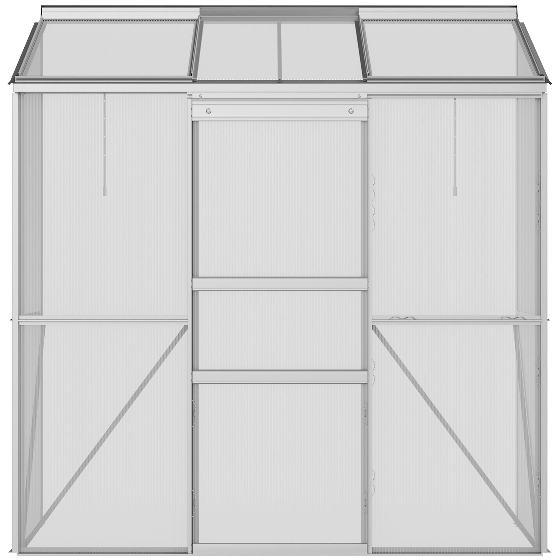 Greenhouse, Lean-To Greenhouse with Sliding Door, Folding Roof Windows, Tomato House, Plant House for Garden, made of Polycarbonate and Aluminum, Silver, 192 x 68 x 196 cm