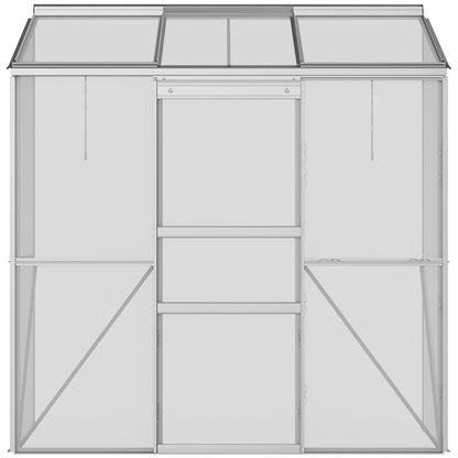 Greenhouse, Lean-To Greenhouse with Sliding Door, Folding Roof Windows, Tomato House, Plant House for Garden, made of Polycarbonate and Aluminum, Silver, 192 x 68 x 196 cm