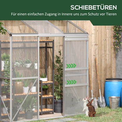 Greenhouse, Lean-To Greenhouse with Sliding Door, Folding Roof Windows, Tomato House, Plant House for Garden, made of Polycarbonate and Aluminum, Silver, 192 x 68 x 196 cm