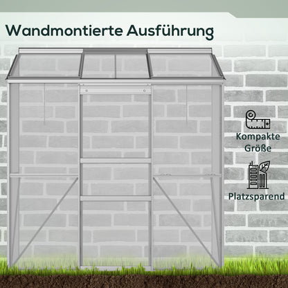 Greenhouse, Lean-To Greenhouse with Sliding Door, Folding Roof Windows, Tomato House, Plant House for Garden, made of Polycarbonate and Aluminum, Silver, 192 x 68 x 196 cm