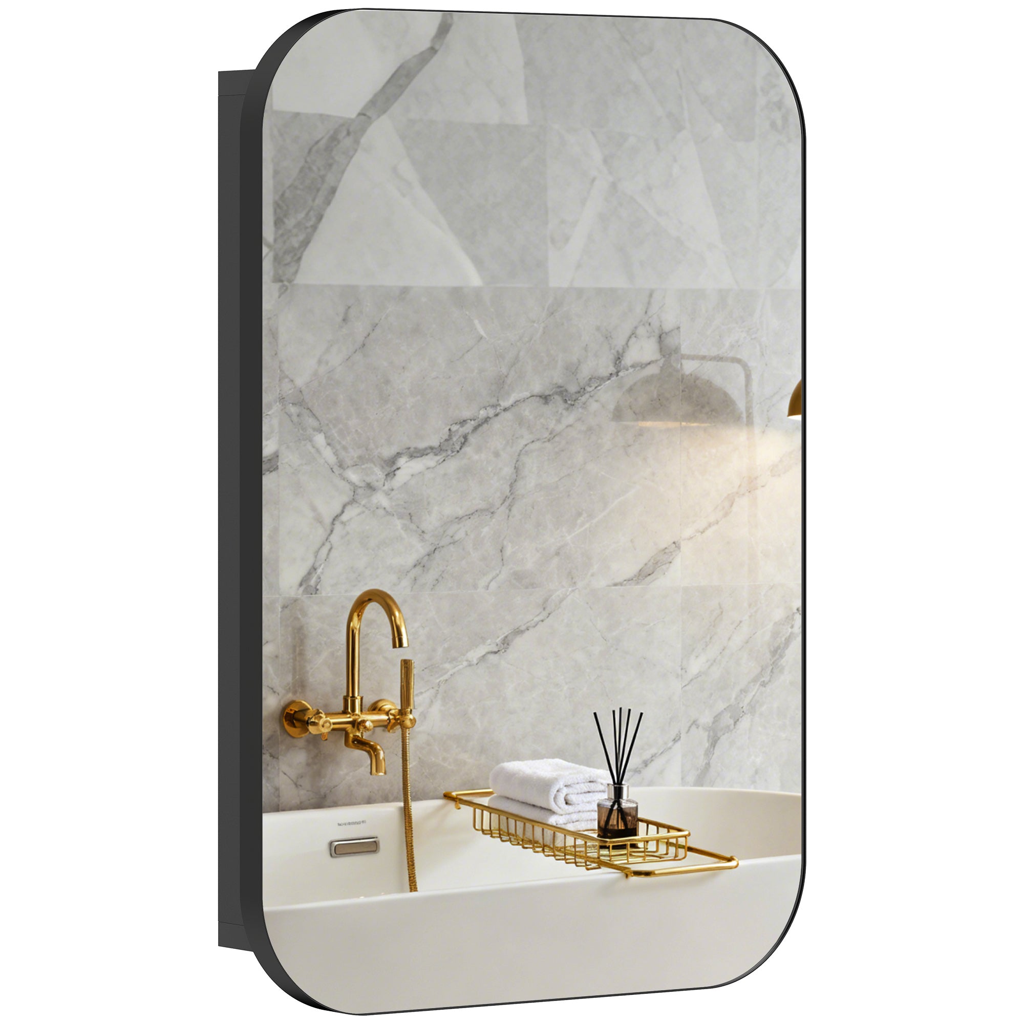 Bathroom Mirrored Cabinet, Wall-Mounted Black Medicine Cabinet with Adjustable Shelves and Soft-Close Door, 15.7 x 3.9 x 23.6 in