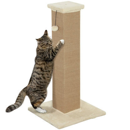 Cat Scratching Post Height 31.9 inches Cat Scratcher with Jute Post and Hanging Ball 16.1x16.1x31.9 inches Beige