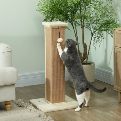 Cat Scratching Post Height 31.9 inches Cat Scratcher with Jute Post and Hanging Ball 16.1x16.1x31.9 inches Beige