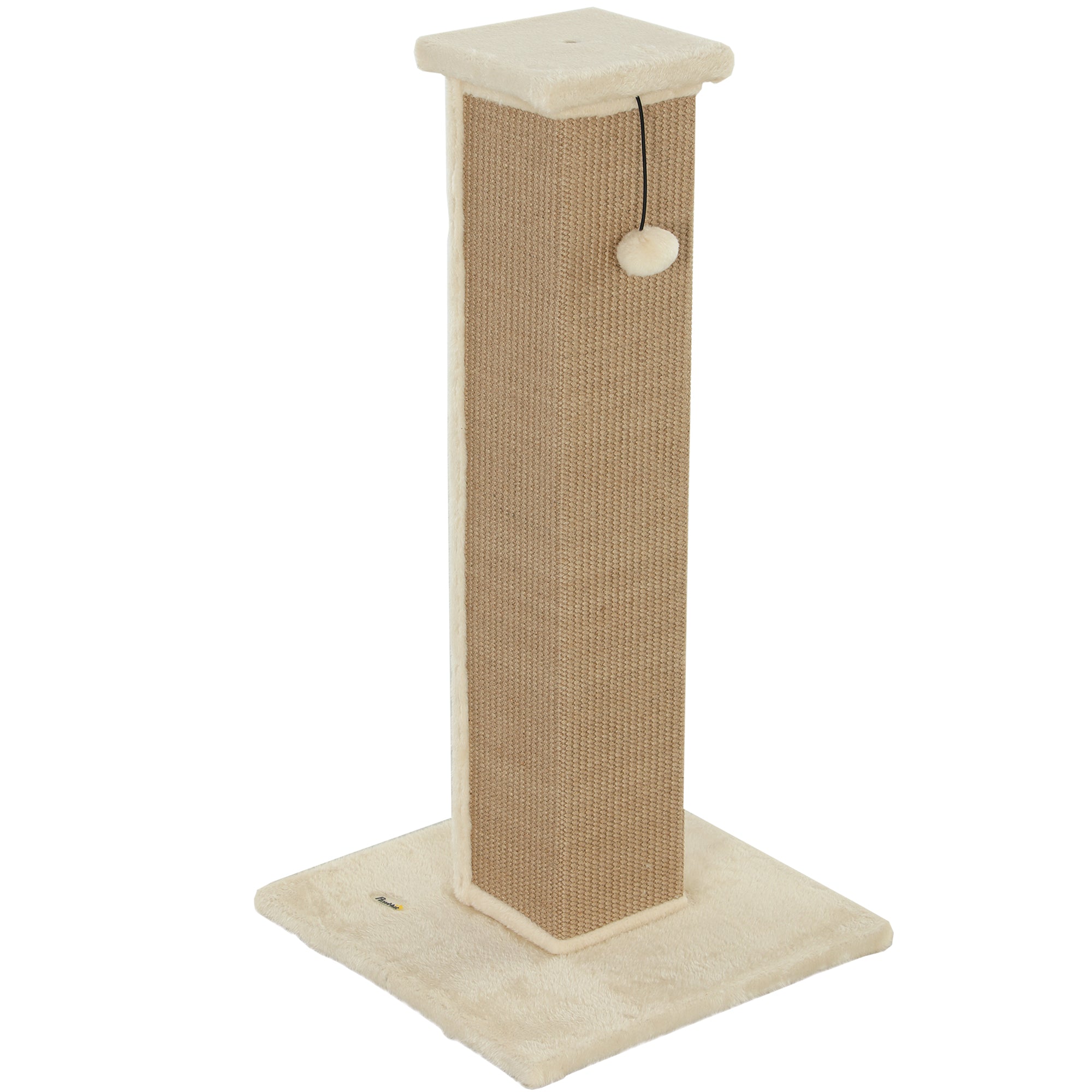 Cat Scratching Post Height 31.9 inches Cat Scratcher with Jute Post and Hanging Ball 16.1x16.1x31.9 inches Beige