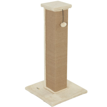 Cat Scratching Post Height 31.9 inches Cat Scratcher with Jute Post and Hanging Ball 16.1x16.1x31.9 inches Beige