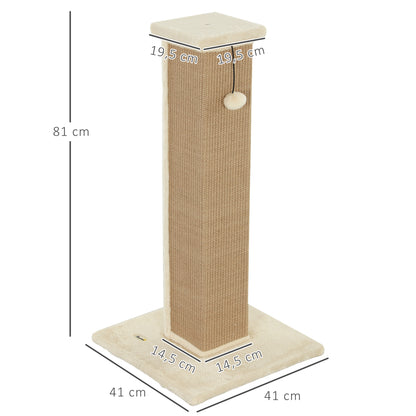 Cat Scratching Post Height 31.9 inches Cat Scratcher with Jute Post and Hanging Ball 16.1x16.1x31.9 inches Beige