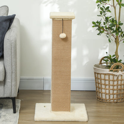 Cat Scratching Post Height 31.9 inches Cat Scratcher with Jute Post and Hanging Ball 16.1x16.1x31.9 inches Beige