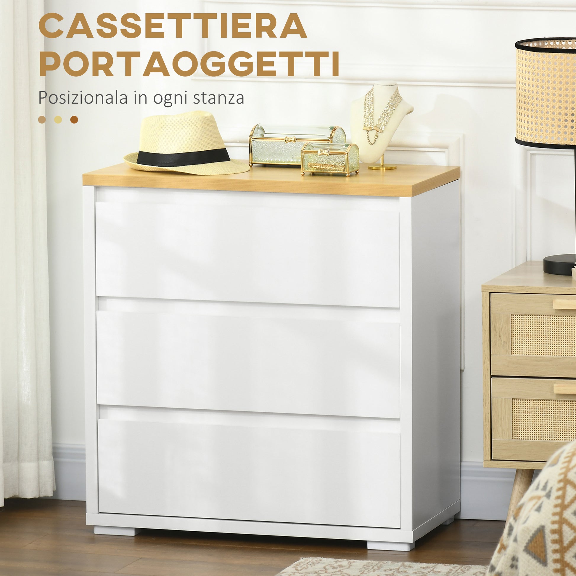 3-Drawer White Particleboard Dresser for Bedroom, Study, and Living Room, 70x37x75cm