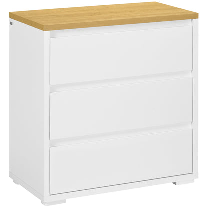 3-Drawer White Particleboard Dresser for Bedroom, Study, and Living Room, 70x37x75cm