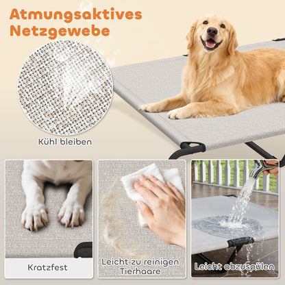Outdoor Dog Lounger — Elevated Bed for Large Dogs, Cooling Pet Cot with Steel Frame and Breathable Mesh, Portable for Outdoors & Camping — 60 x 37 x 9 in (152 x 94 x 23 cm), Beige