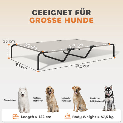 Outdoor Dog Lounger — Elevated Bed for Large Dogs, Cooling Pet Cot with Steel Frame and Breathable Mesh, Portable for Outdoors & Camping — 60 x 37 x 9 in (152 x 94 x 23 cm), Beige