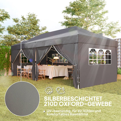 Gazebo approx. 6 x 3 m — Robust, Winter-Resistant Pop-Up Folding Canopy with Windowed Zip Door & Removable Side Panels, UV Protection, Black