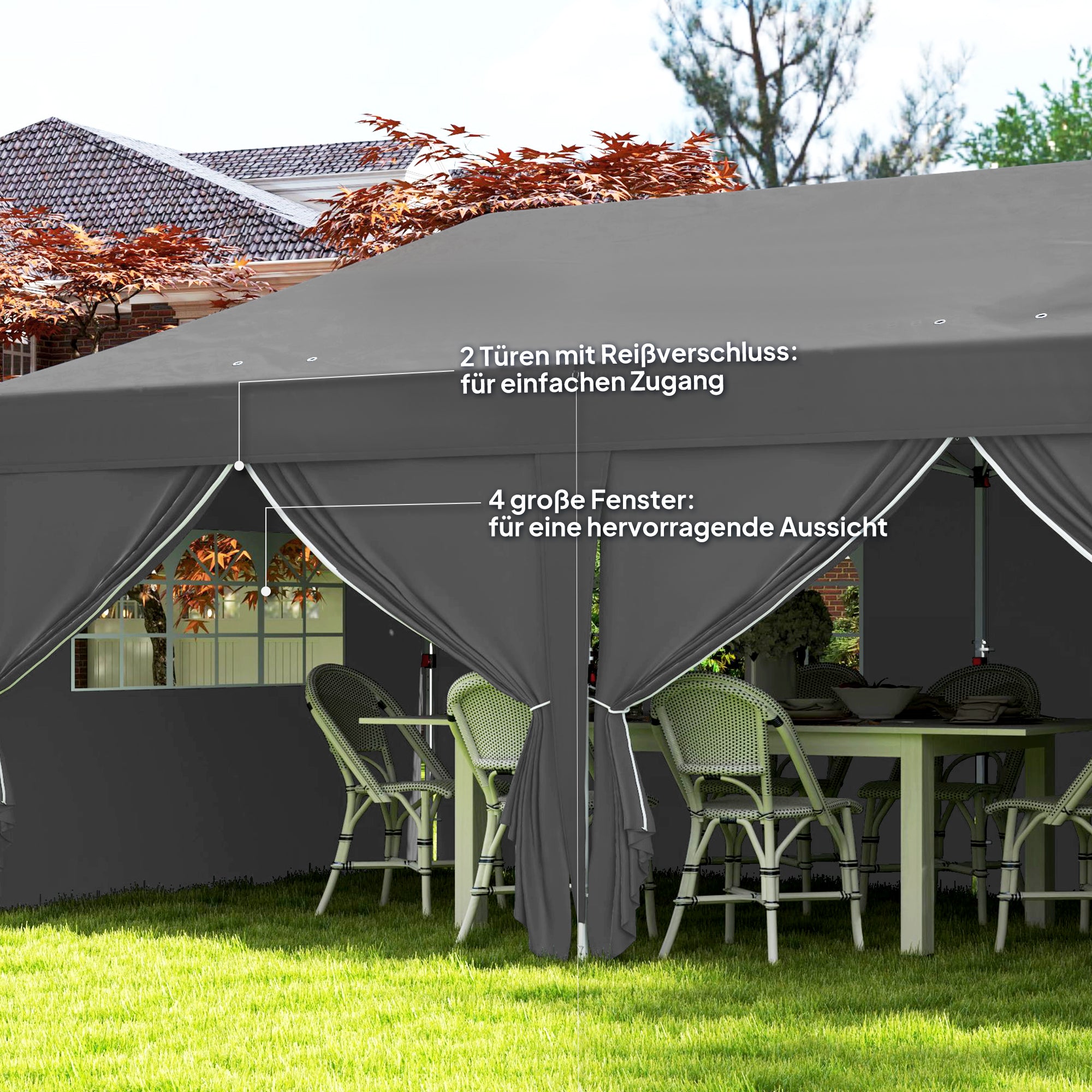 Gazebo approx. 6 x 3 m — Robust, Winter-Resistant Pop-Up Folding Canopy with Windowed Zip Door & Removable Side Panels, UV Protection, Black