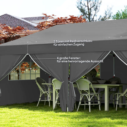 Gazebo approx. 6 x 3 m — Robust, Winter-Resistant Pop-Up Folding Canopy with Windowed Zip Door & Removable Side Panels, UV Protection, Black