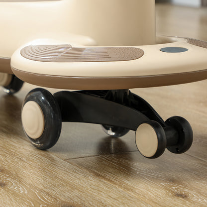 Wiggle Ride-On for Kids 2+ Years Old with Pulling Rope for Parents Music Light and Storage Space 69x31x69 cm Khaki