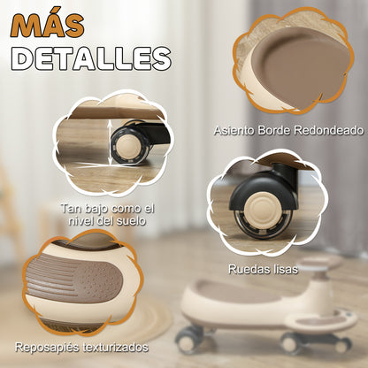 Wiggle Ride-On for Kids 2+ Years Old with Pulling Rope for Parents Music Light and Storage Space 69x31x69 cm Khaki