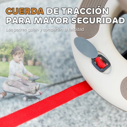 Wiggle Ride-On for Kids 2+ Years Old with Pulling Rope for Parents Music Light and Storage Space 69x31x69 cm Khaki