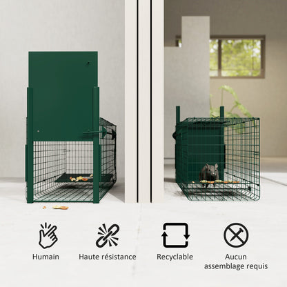Capture Trap Live Animal Trap Steel with 1 Entrance for Rats and Mice dim. 80L x 25W x 30H cm dark green