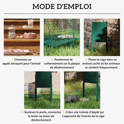 Capture Trap Live Animal Trap Steel with 1 Entrance for Rats and Mice dim. 80L x 25W x 30H cm dark green