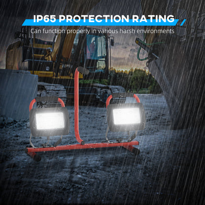 Aluminum Double LED Spotlight with Foldable Tripod 8500 Lumens IP65 6500K and Adjustable Heads for Indoor and Outdoor Work Red and Black