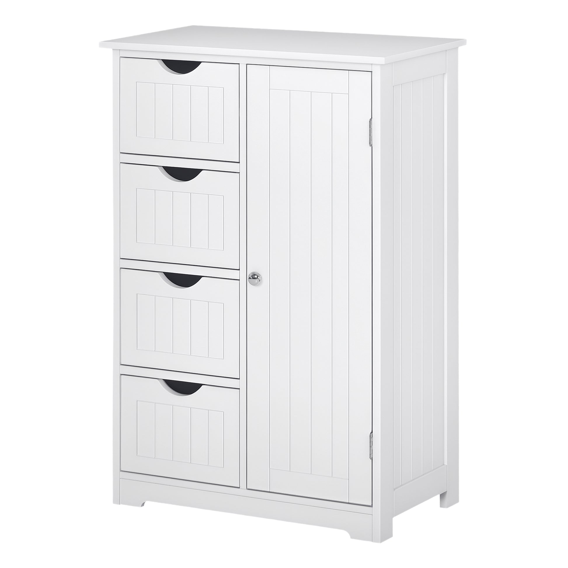 Bathroom Auxiliary Cabinet with Door 4 Drawers and Adjustable Shelf for Kitchen Living Room 56x30x83 cm White