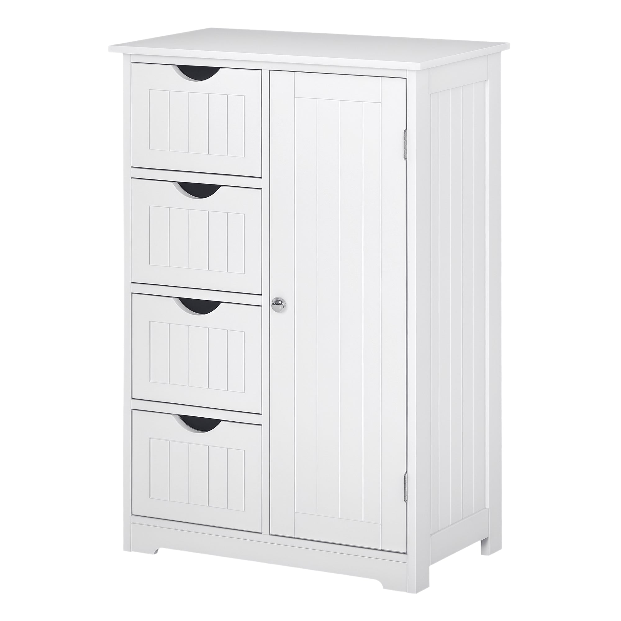 Bathroom Auxiliary Cabinet with Door 4 Drawers and Adjustable Shelf for Kitchen Living Room 56x30x83 cm White
