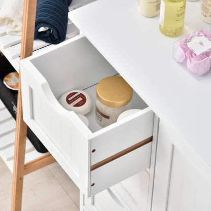 Bathroom Auxiliary Cabinet with Door 4 Drawers and Adjustable Shelf for Kitchen Living Room 56x30x83 cm White