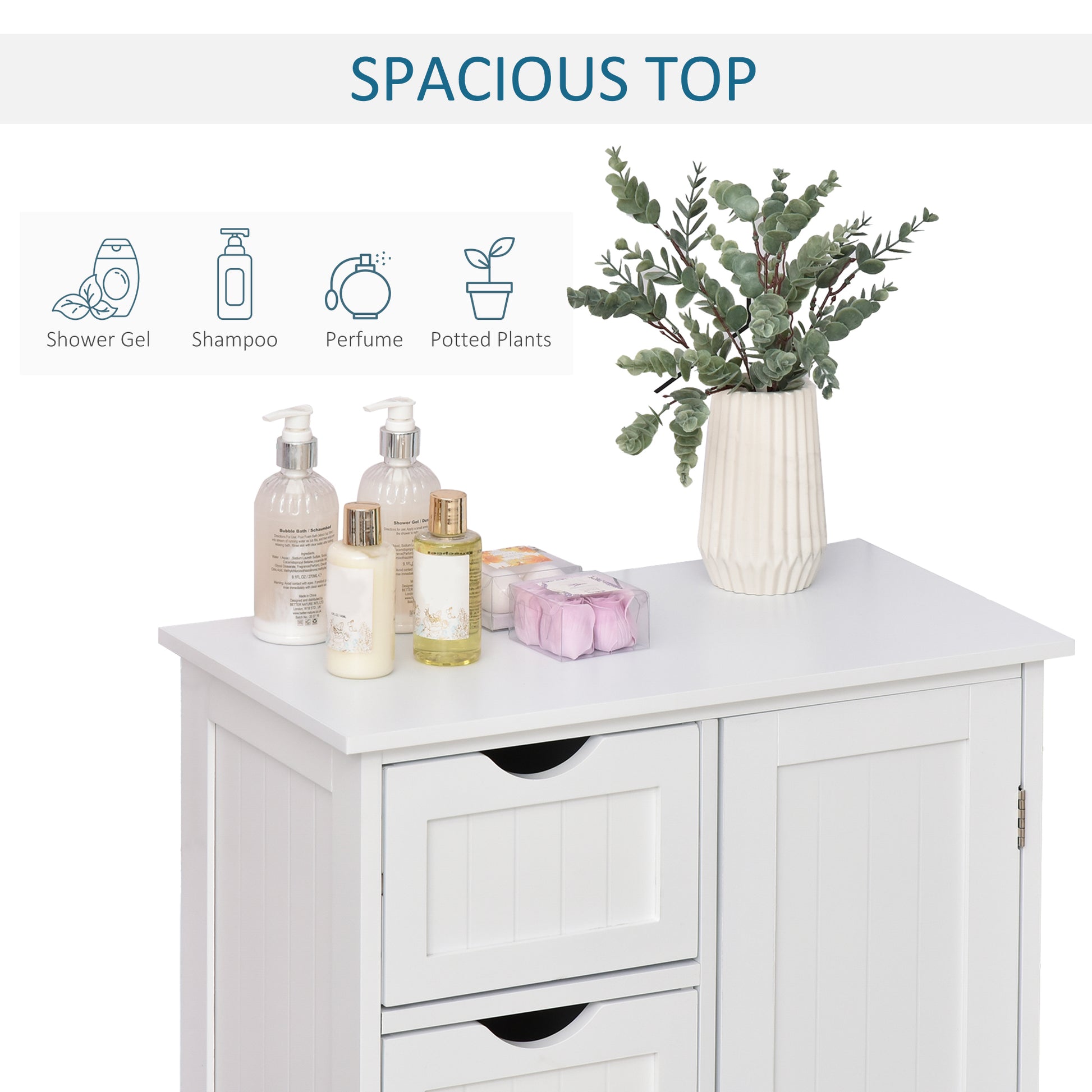 Bathroom Auxiliary Cabinet with Door 4 Drawers and Adjustable Shelf for Kitchen Living Room 56x30x83 cm White